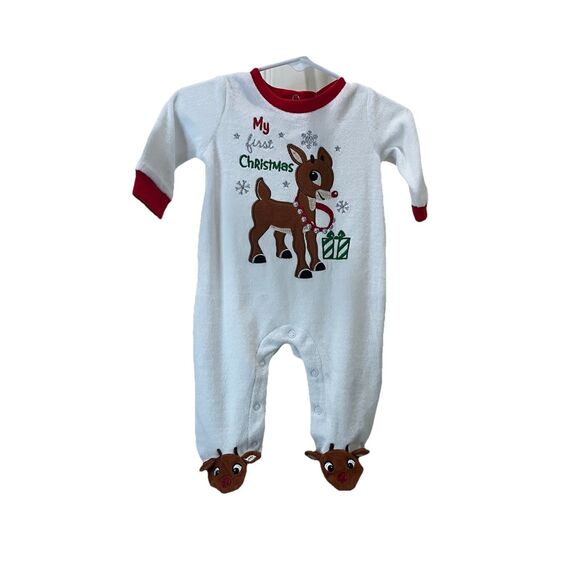 Rudolph The Red Nose Reindeer My First Christmas 3M Sleeper One Piece New - Picture 1 of 8